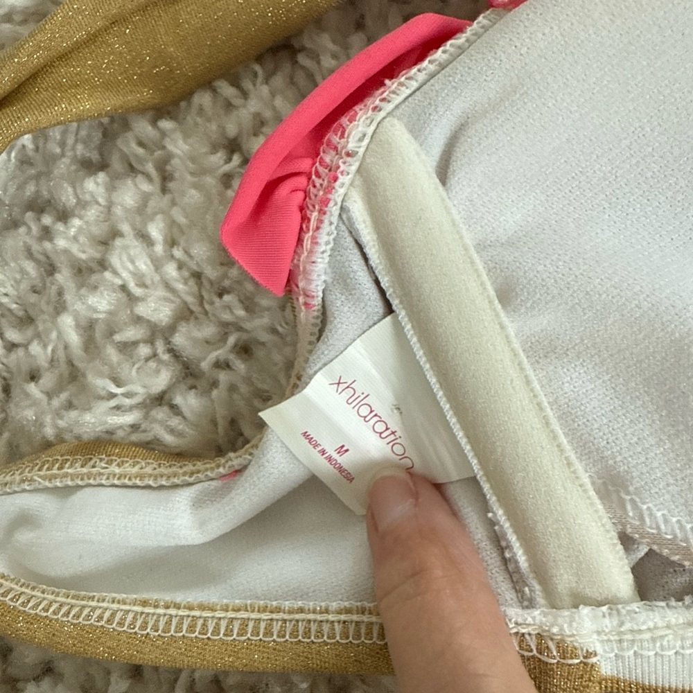 Gold Striped Bikini with Pink Accents S/M - Picture 3 of 8